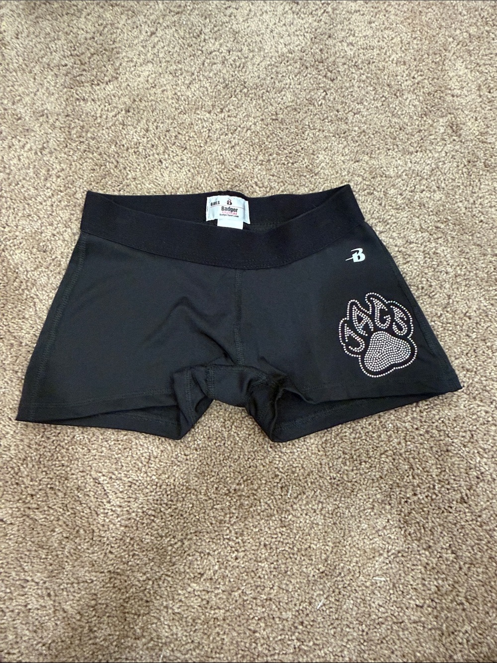 TopGun Jags Black Girls' Rhinestone Paw Bike Shorts
